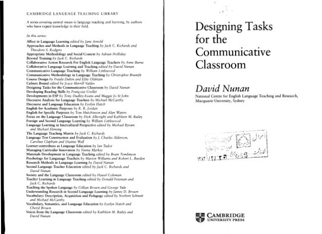 designing tasks for the communicative classroom david nunan